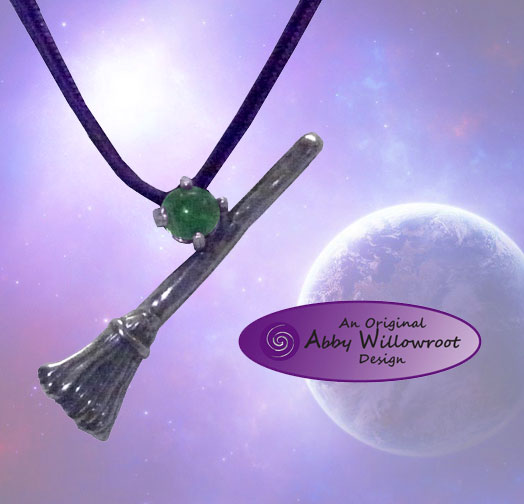 Jeweled Broom Pendant - Sterling Silver