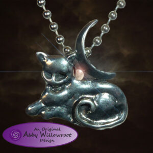 Mystic Moon Cat Pendant - Pewter