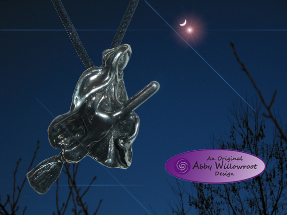 Night Flying Witch Pendant - Pewter