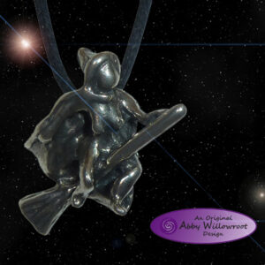 Witch Flying Free Pendant - Pewter