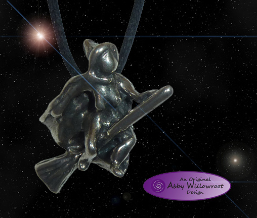 Witch Flying Free Pendant - Pewter